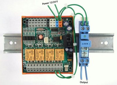 Ukázka zapojení Quido RS 4/4 a relé pro 230V